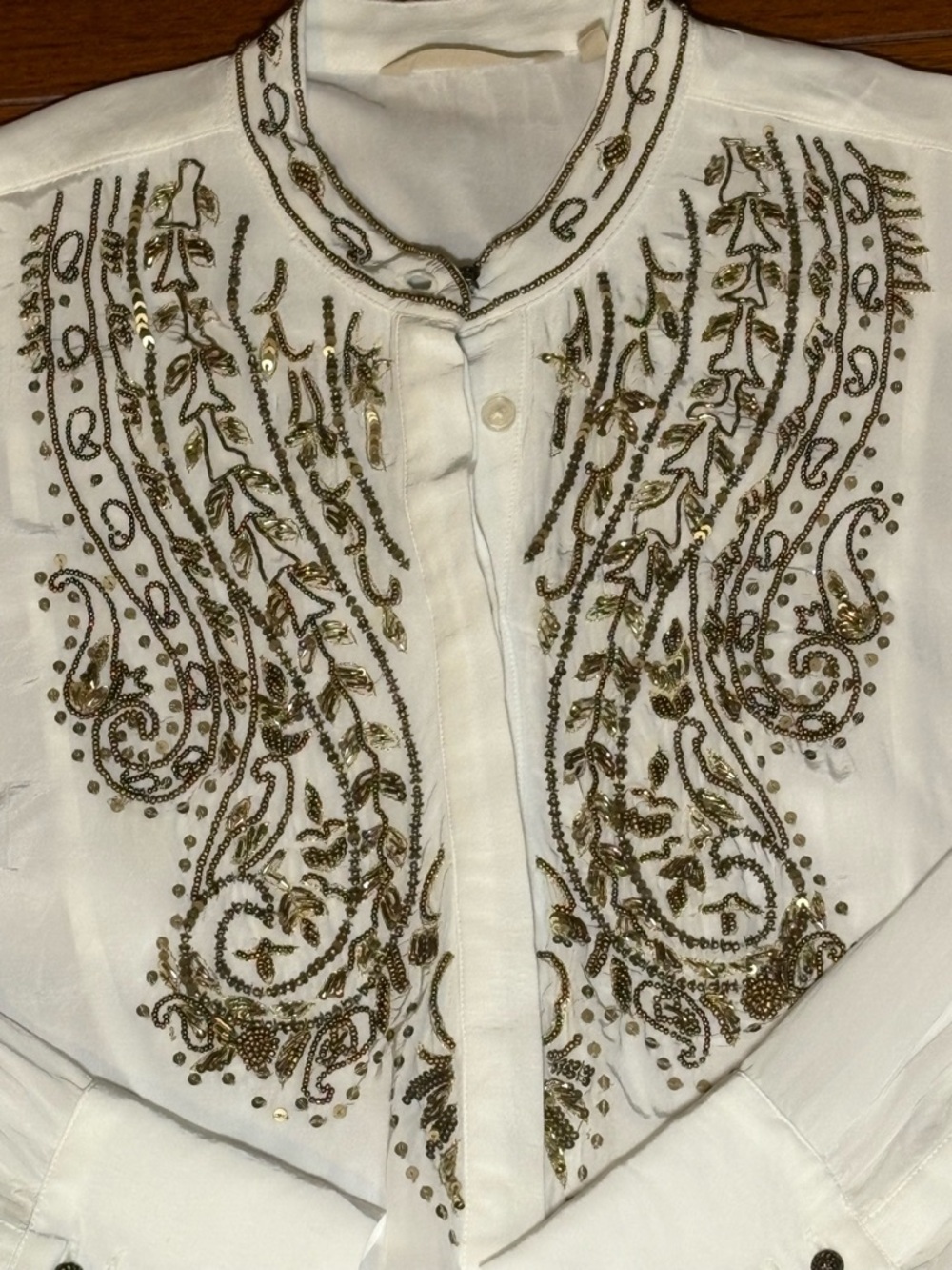 Soft Surroundings Remi Top White with  Gold and Copper Beads Size M